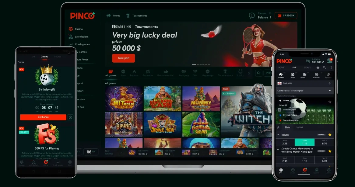 Мобильный интерфейс Pinco Casino